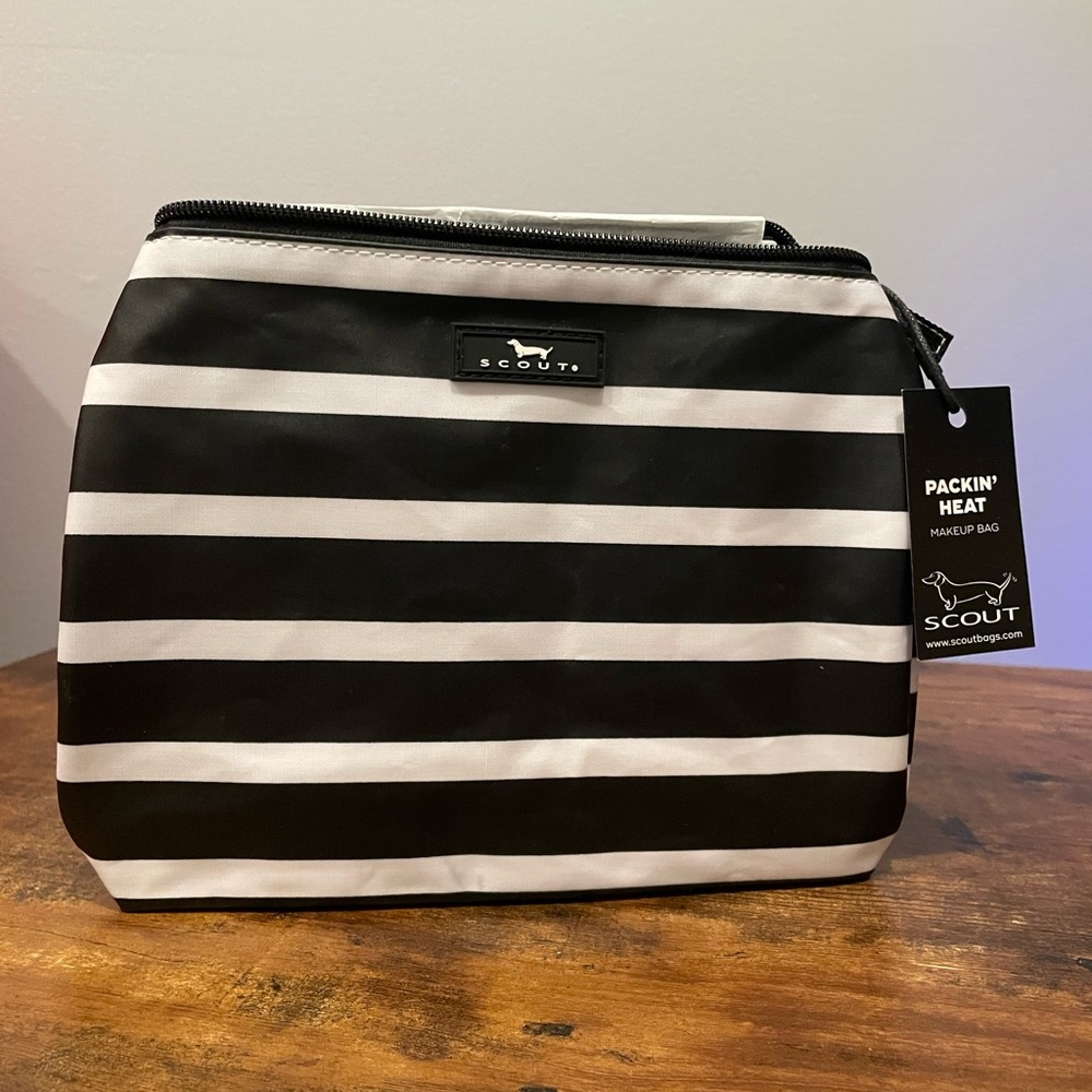 Scout “Packin Heat” Striped Water Resistant Makeup Bag Sleek Travel On The Go
